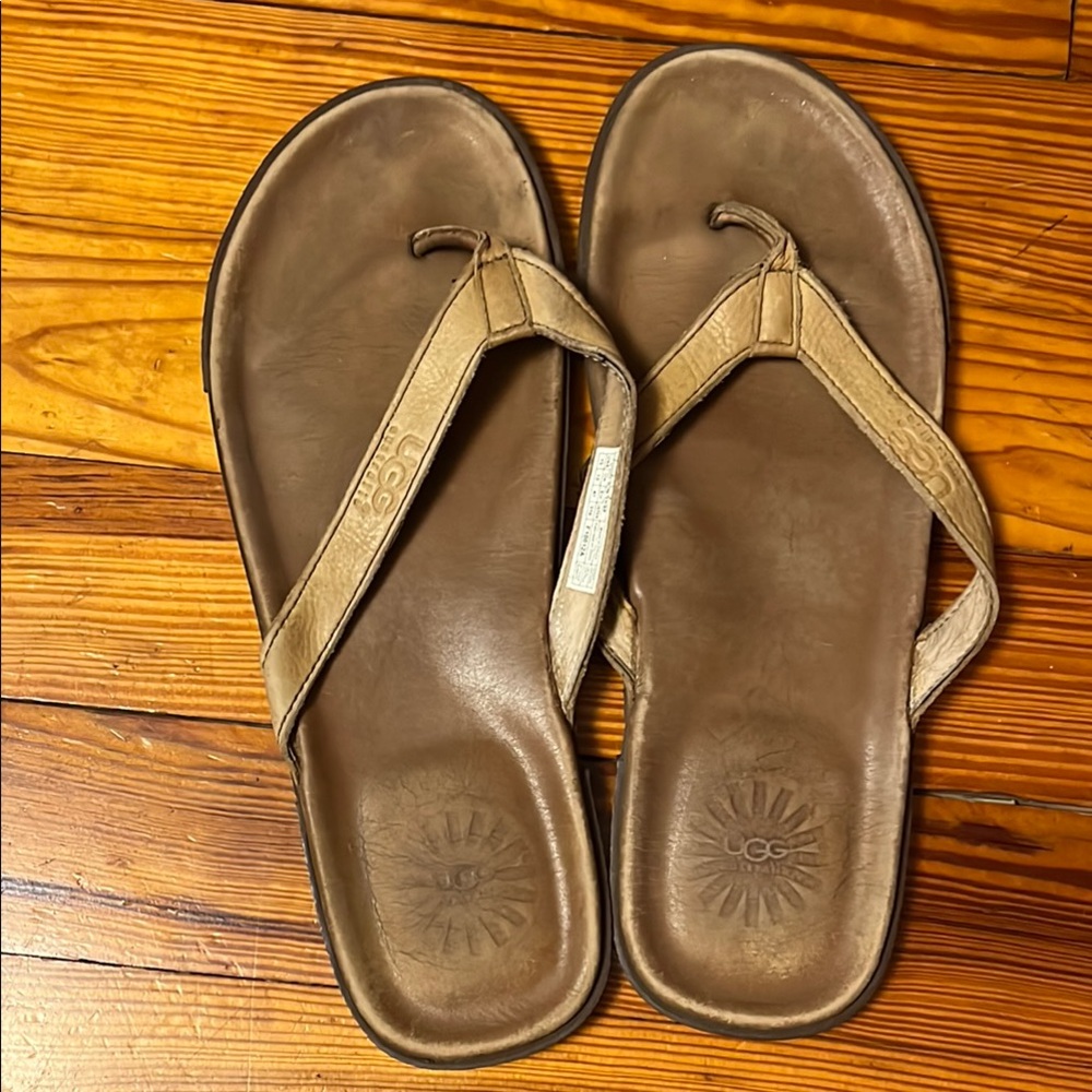 Men's UGG Brown Leather Flip Flops